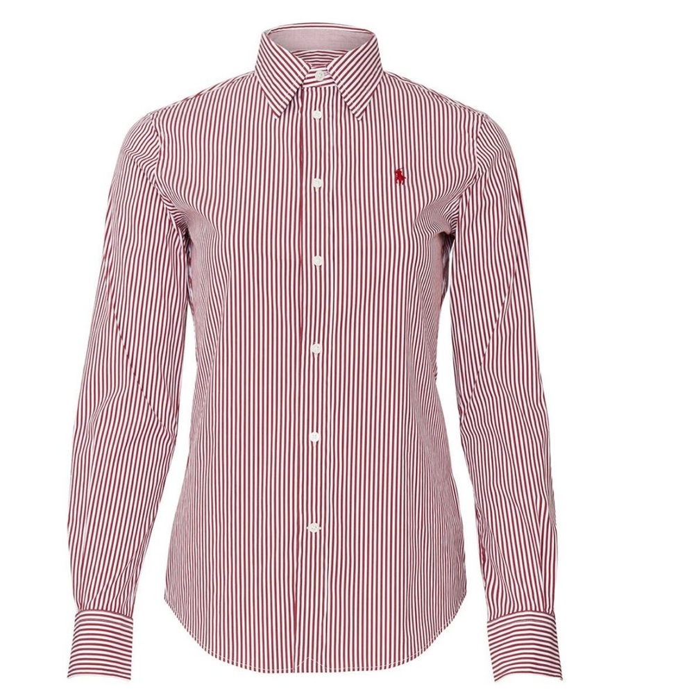 Red Casual Button Down Shirt with Stripes